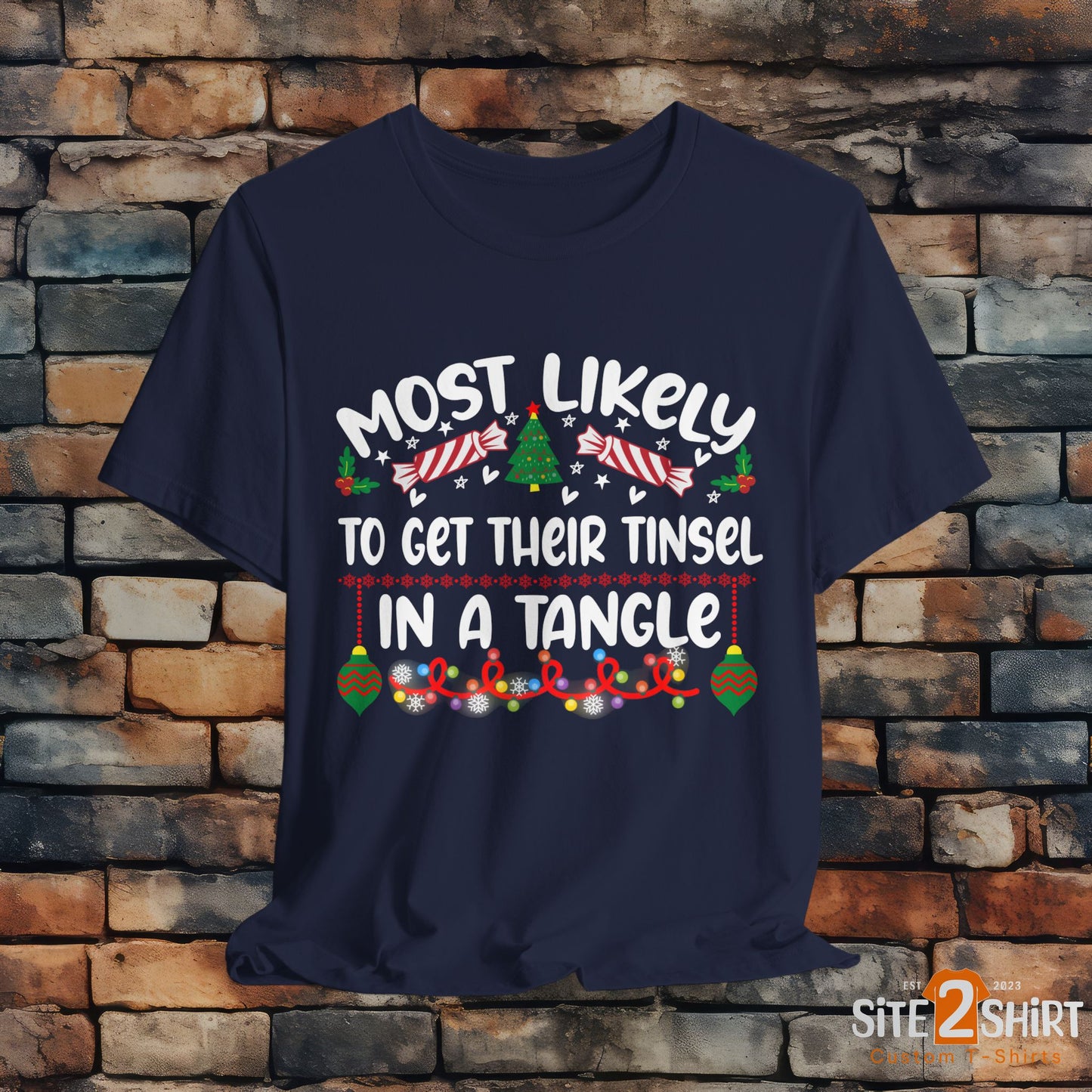 Most Likely to Get Their Tinsel in a Tangle Christmas t-shirt, Funny Christmas Shirt, Humorous Holiday Tees