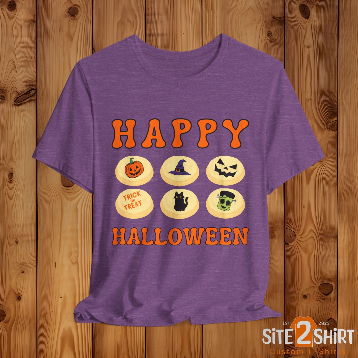 Halloween T Shirt, Sugar Cookies Design, Pumpkins, Witches Hat, Black Cat, Frankenstein decorated cookies