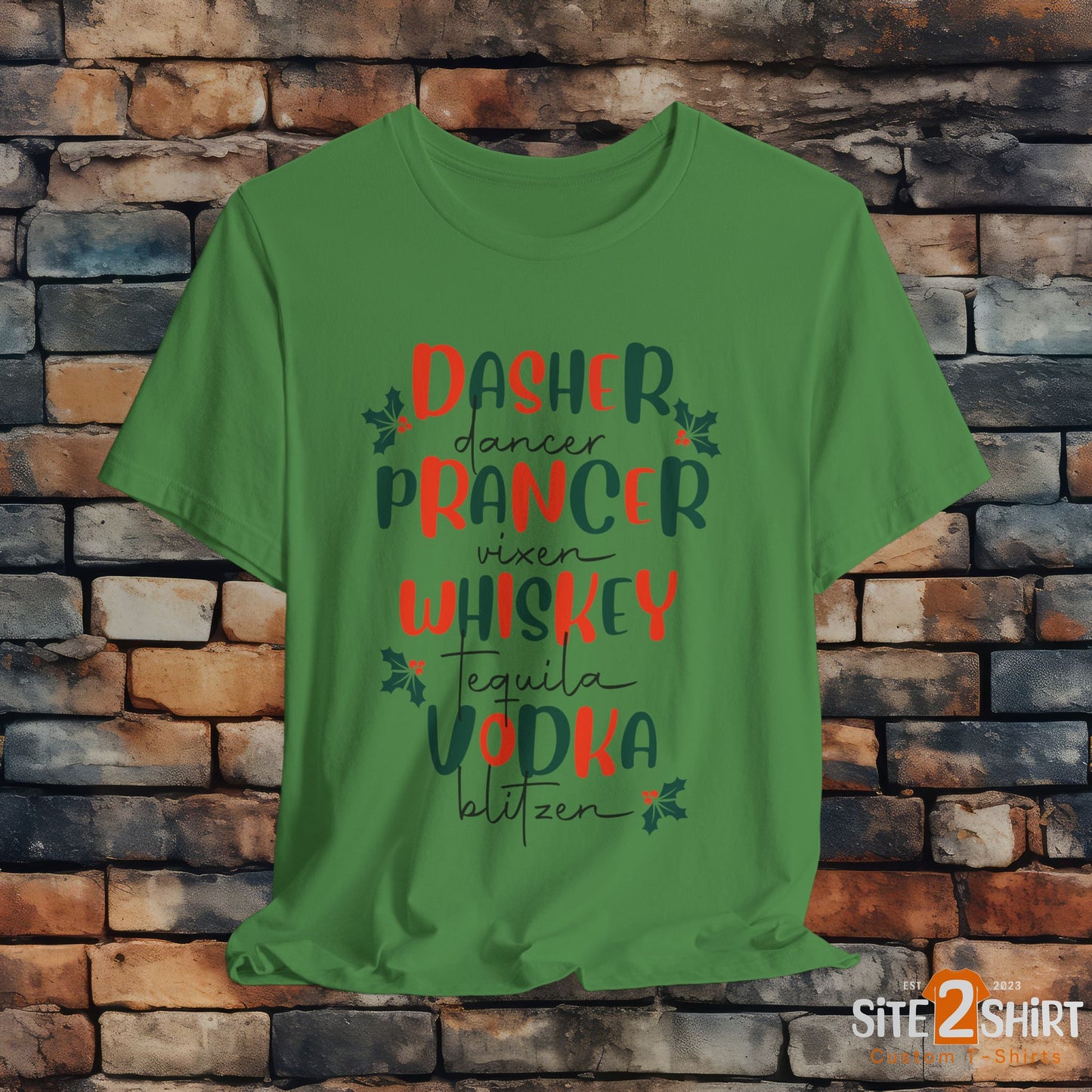 Dasher, Dancer, Prancer, Vixen, Whiskey, Tequlia, Vodka, Blitzen Christmas T Shirt, Funny Reindeer Shirt, Cute Holiday Party Shirt