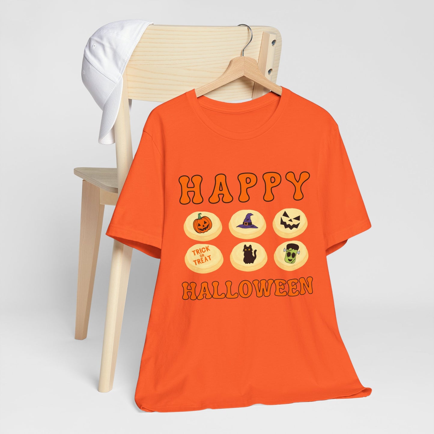 Halloween T Shirt, Sugar Cookies Design, Pumpkins, Witches Hat, Black Cat, Frankenstein decorated cookies