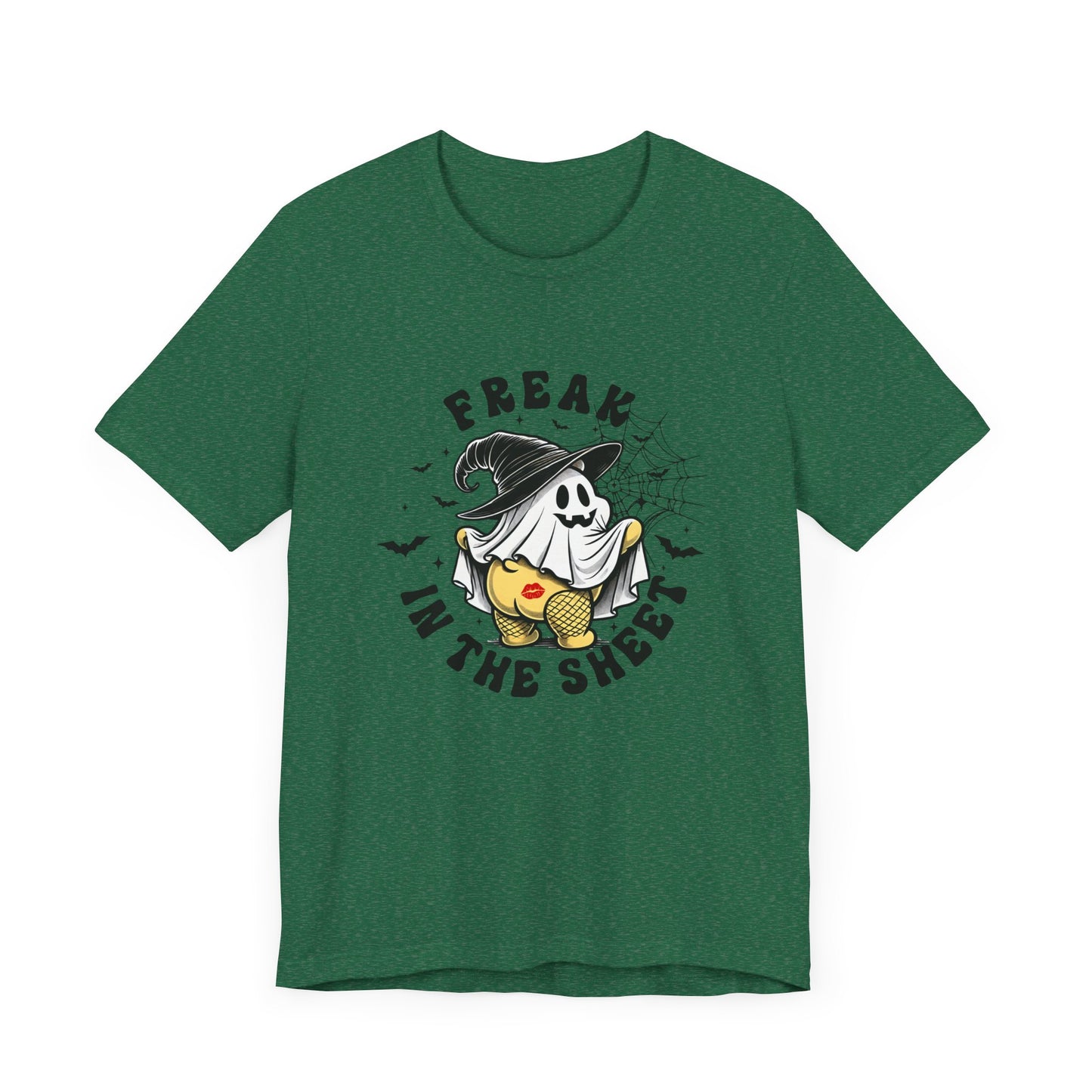 Cute and Silly Halloween FREAK IN THE SHEET Teddy Bear T Shirt, Fun Halloween Party Shirt, Spooky Season Ghost Shirt Halloween Apparel