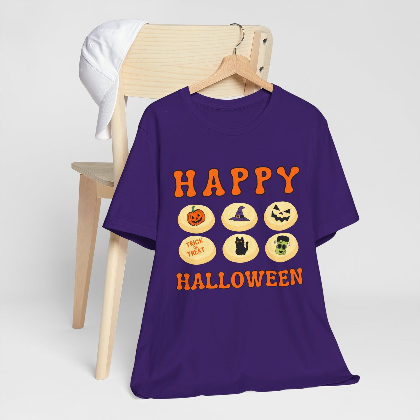 Halloween T Shirt, Sugar Cookies Design, Pumpkins, Witches Hat, Black Cat, Frankenstein decorated cookies