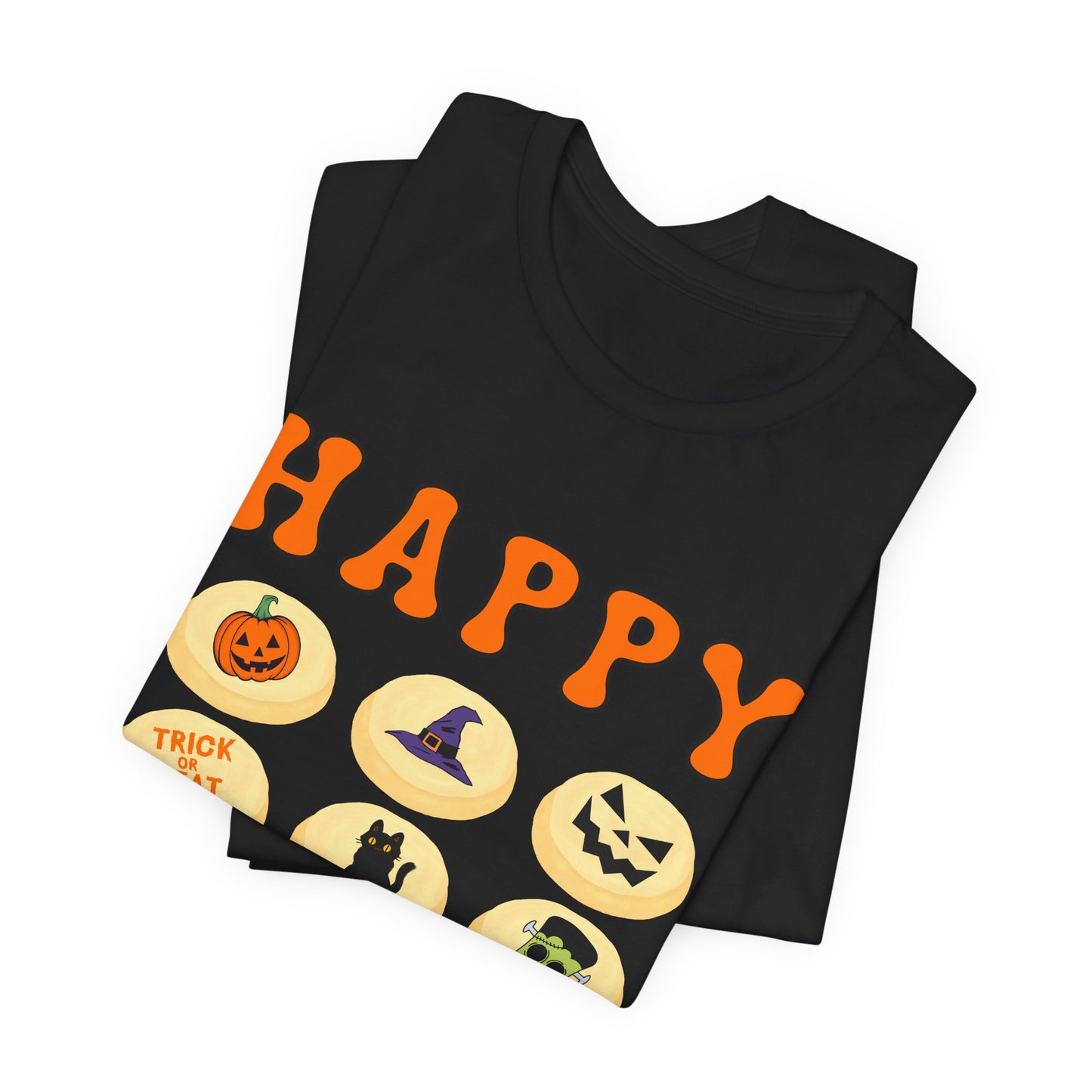 Halloween T Shirt, Sugar Cookies Design, Pumpkins, Witches Hat, Black Cat, Frankenstein decorated cookies