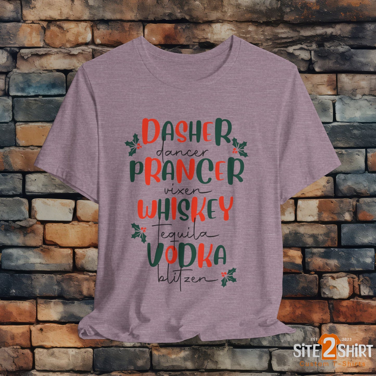 Dasher, Dancer, Prancer, Vixen, Whiskey, Tequlia, Vodka, Blitzen Christmas T Shirt, Funny Reindeer Shirt, Cute Holiday Party Shirt