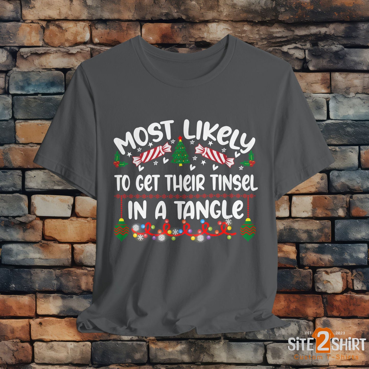 Most Likely to Get Their Tinsel in a Tangle Christmas t-shirt, Funny Christmas Shirt, Humorous Holiday Tees
