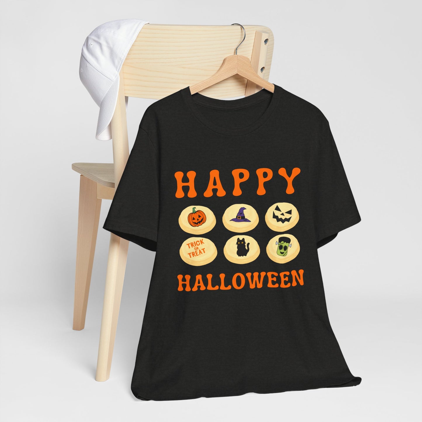 Halloween T Shirt, Sugar Cookies Design, Pumpkins, Witches Hat, Black Cat, Frankenstein decorated cookies