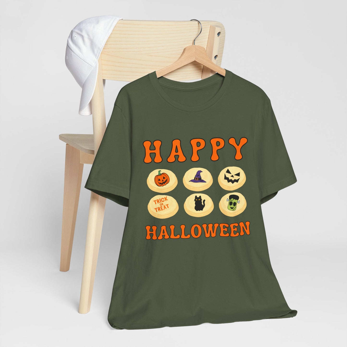 Halloween T Shirt, Sugar Cookies Design, Pumpkins, Witches Hat, Black Cat, Frankenstein decorated cookies