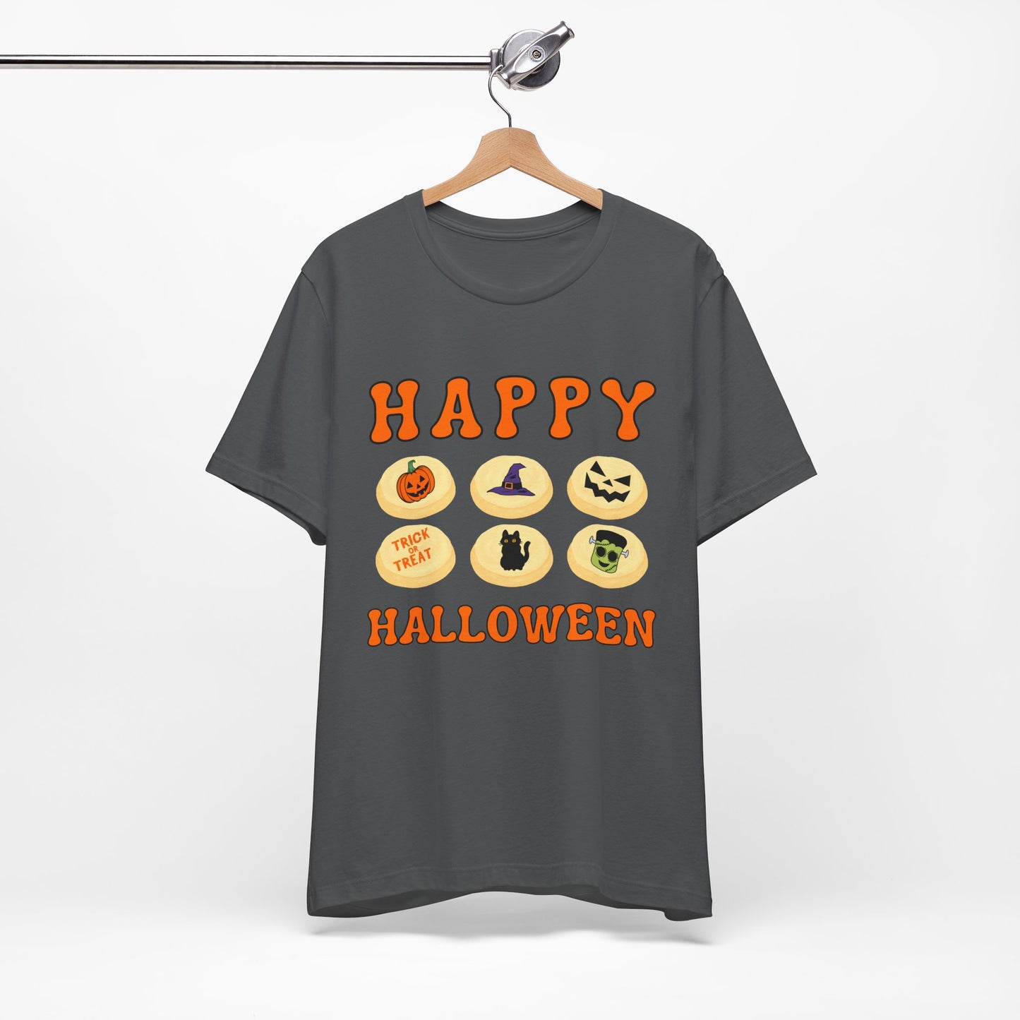 Halloween T Shirt, Sugar Cookies Design, Pumpkins, Witches Hat, Black Cat, Frankenstein decorated cookies