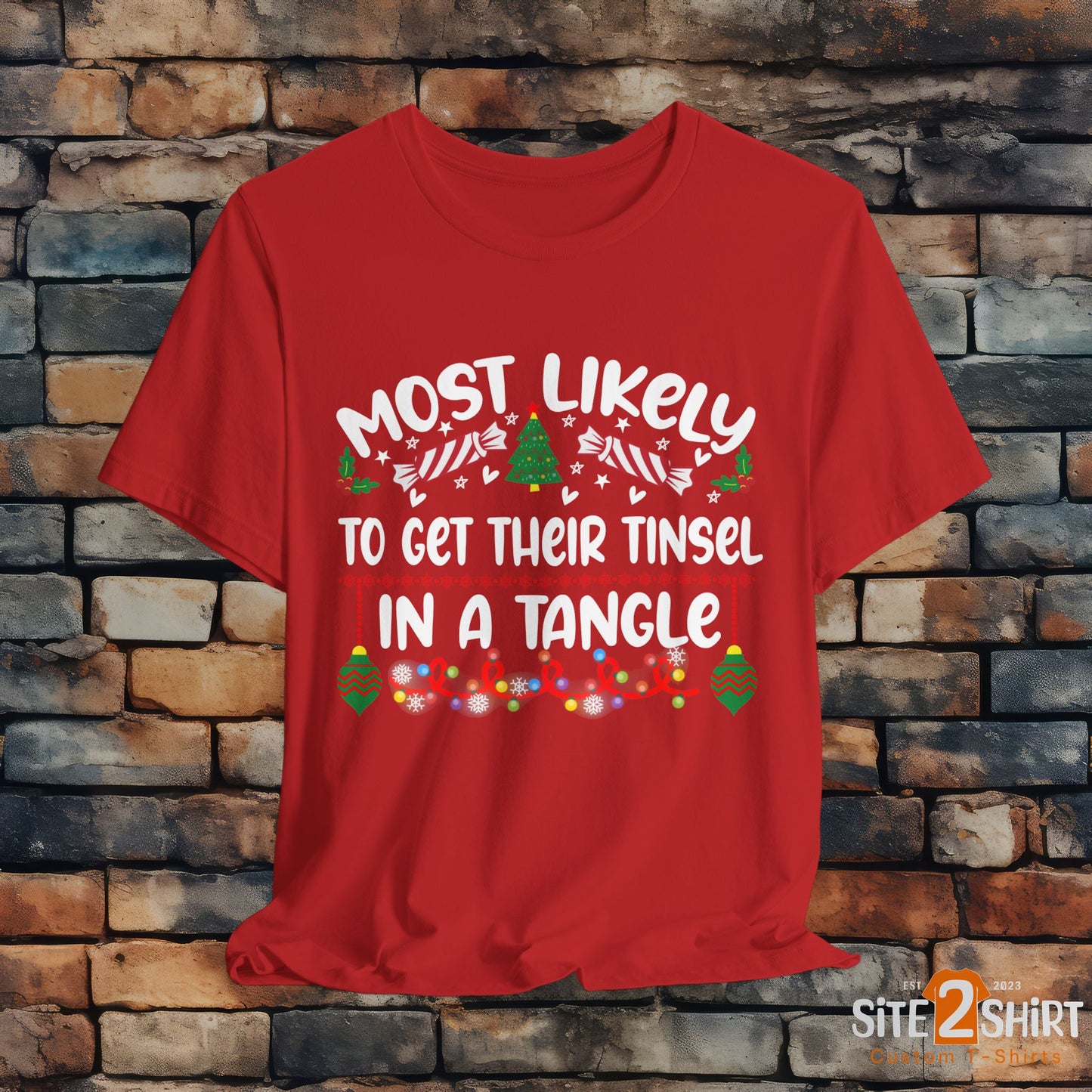 Most Likely to Get Their Tinsel in a Tangle Christmas t-shirt, Funny Christmas Shirt, Humorous Holiday Tees