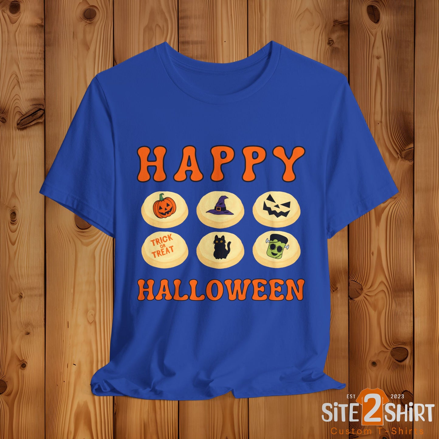 Halloween T Shirt, Sugar Cookies Design, Pumpkins, Witches Hat, Black Cat, Frankenstein decorated cookies