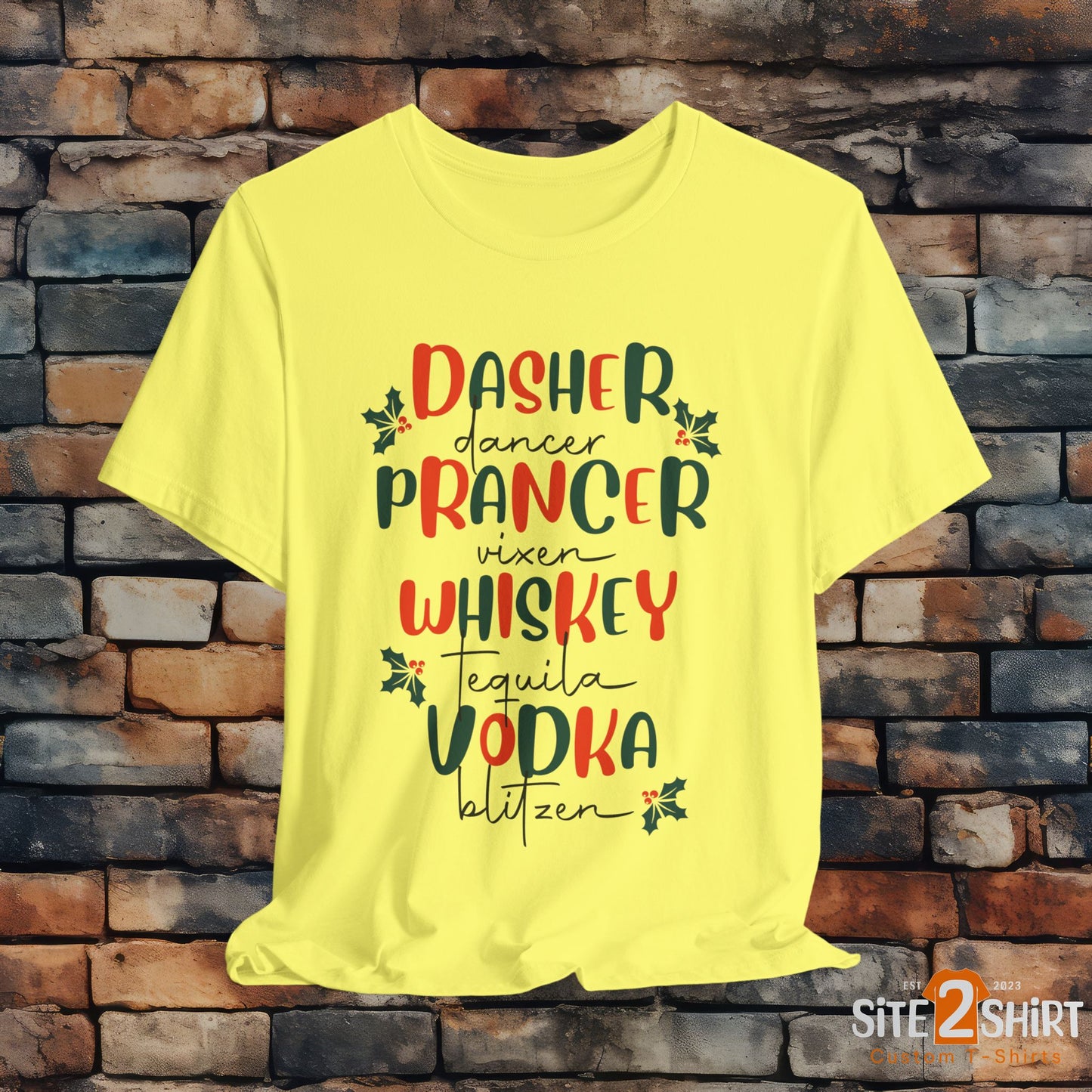 Dasher, Dancer, Prancer, Vixen, Whiskey, Tequlia, Vodka, Blitzen Christmas T Shirt, Funny Reindeer Shirt, Cute Holiday Party Shirt