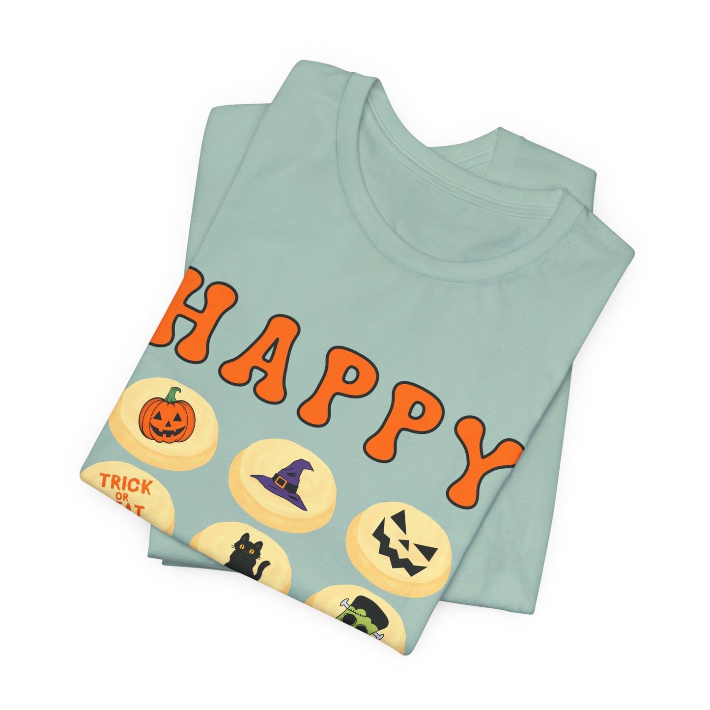 Halloween T Shirt, Sugar Cookies Design, Pumpkins, Witches Hat, Black Cat, Frankenstein decorated cookies