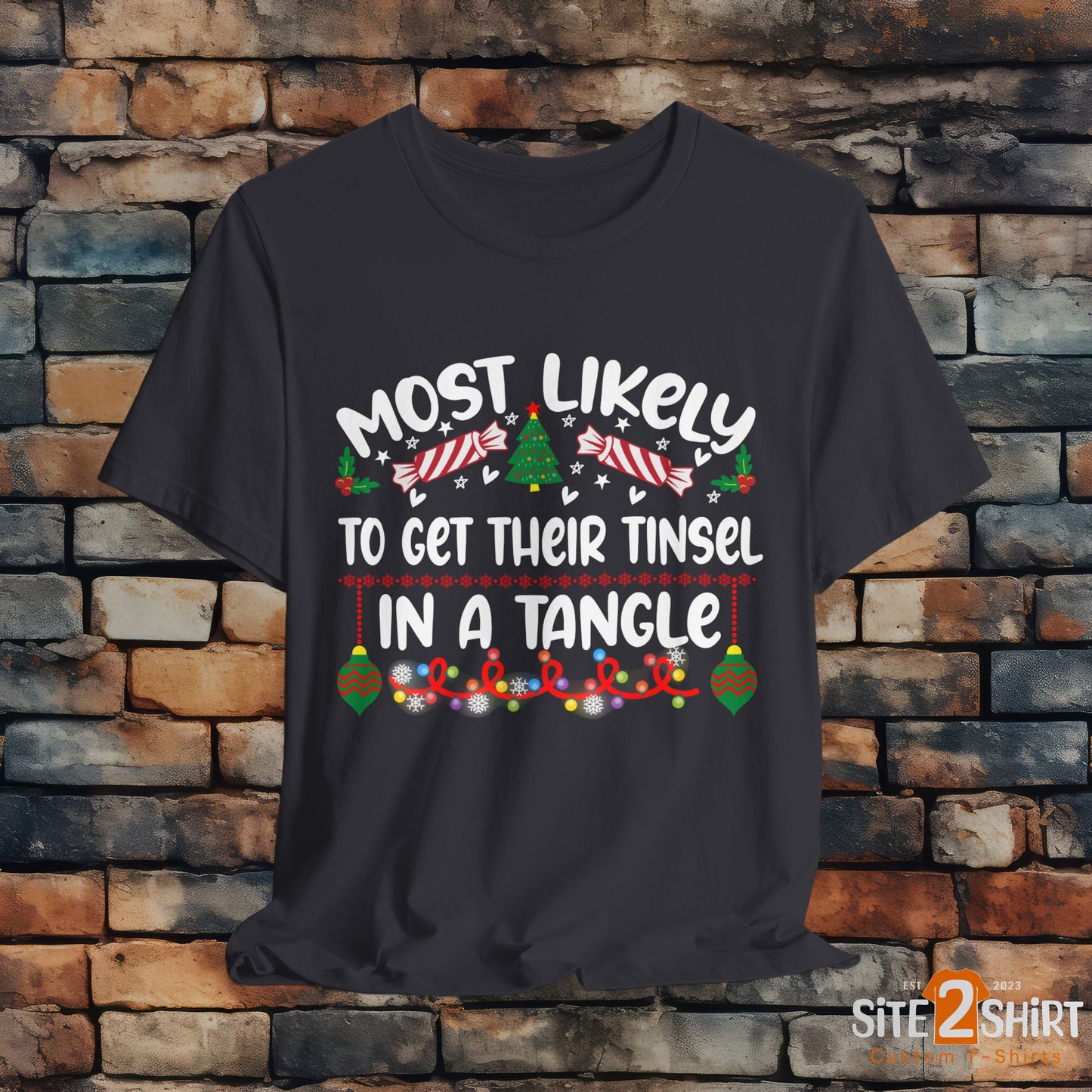 Most Likely to Get Their Tinsel in a Tangle Christmas t-shirt, Funny Christmas Shirt, Humorous Holiday Tees