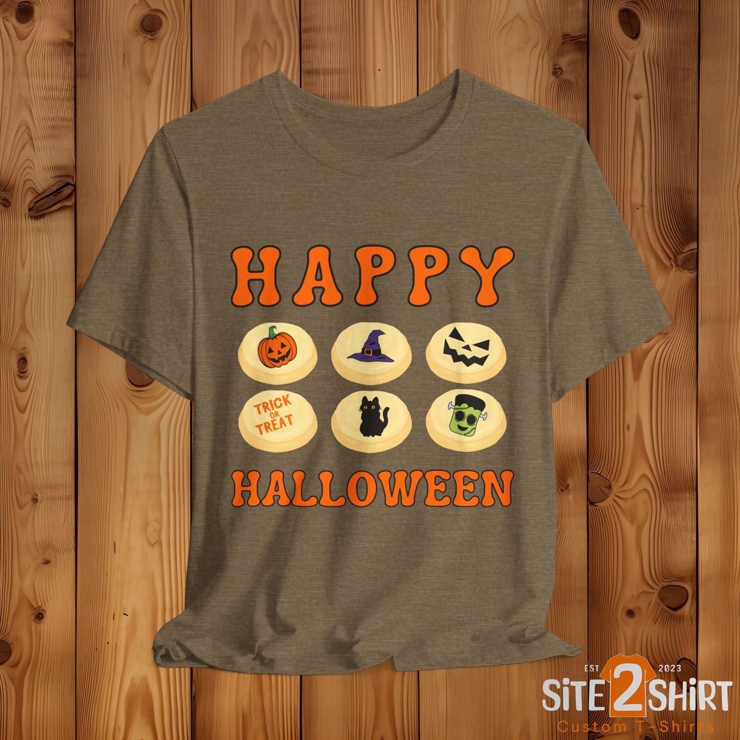 Halloween T Shirt, Sugar Cookies Design, Pumpkins, Witches Hat, Black Cat, Frankenstein decorated cookies