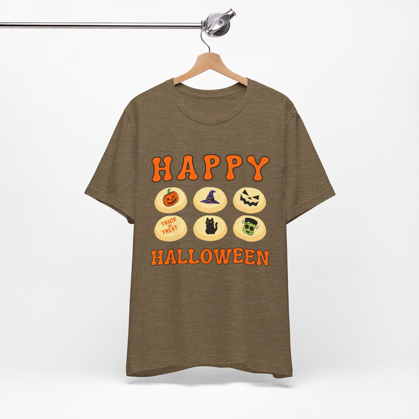 Halloween T Shirt, Sugar Cookies Design, Pumpkins, Witches Hat, Black Cat, Frankenstein decorated cookies