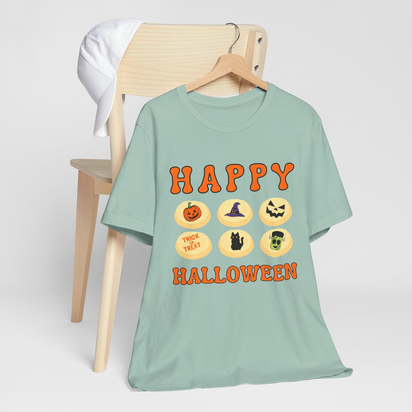 Halloween T Shirt, Sugar Cookies Design, Pumpkins, Witches Hat, Black Cat, Frankenstein decorated cookies
