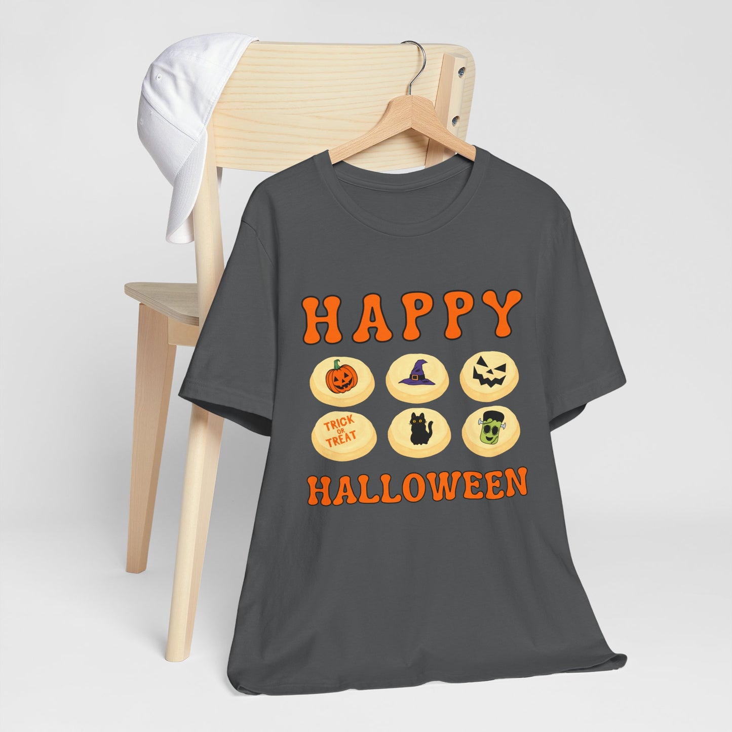 Halloween T Shirt, Sugar Cookies Design, Pumpkins, Witches Hat, Black Cat, Frankenstein decorated cookies