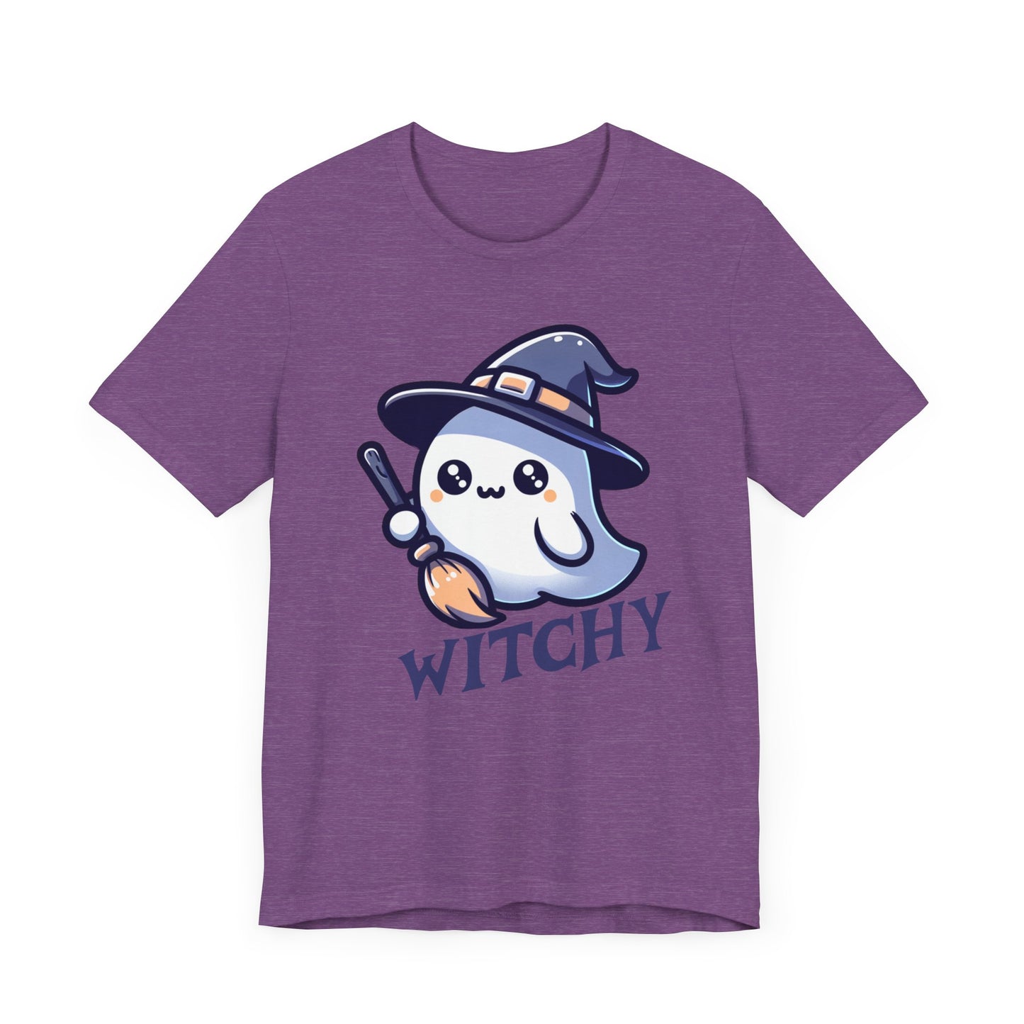 Witchy Cute Halloween Ghost T Shirt, Witchy Ghost with Broom Stick Tee, Halloween Apparel, Halloween Trick or Treat Party Shirt
