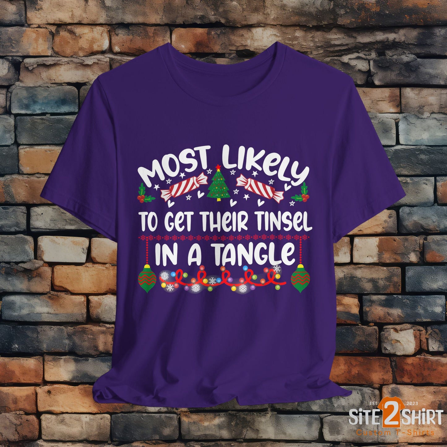 Most Likely to Get Their Tinsel in a Tangle Christmas t-shirt, Funny Christmas Shirt, Humorous Holiday Tees