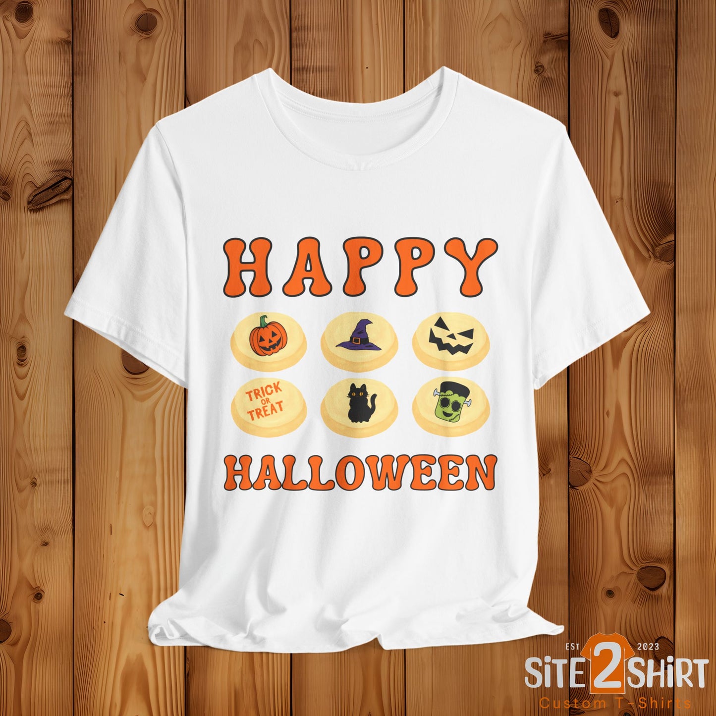 Halloween T Shirt, Sugar Cookies Design, Pumpkins, Witches Hat, Black Cat, Frankenstein decorated cookies